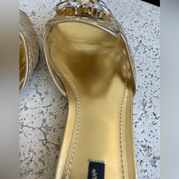 DOLCE & GABBANA 🍋 Leather Sandals with Gold Lace. Size EU 41. - Picture 7 of 13